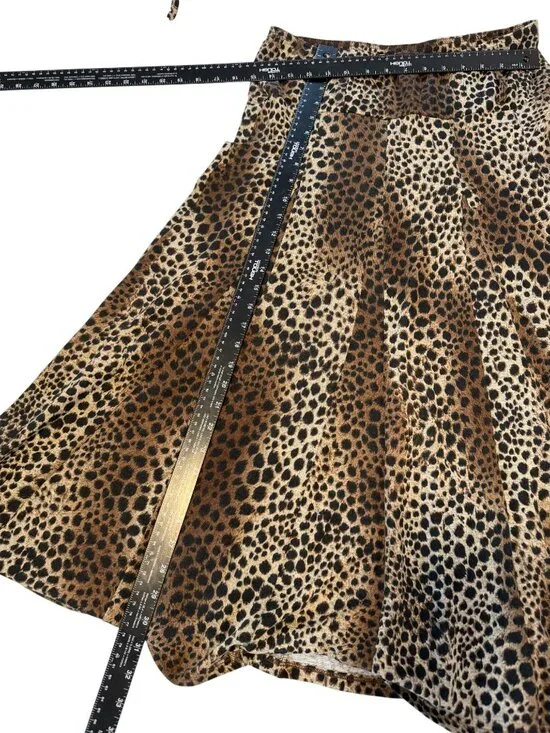 Lapis Leopard Print Swing Skirt With Belted Waist Polyester Stretchy Panel Size - Picture 3 of 12